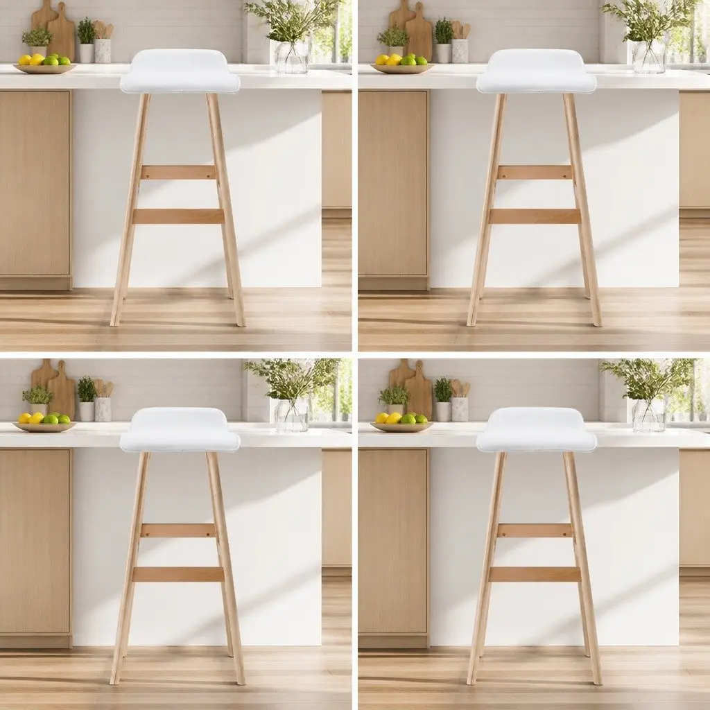 Bar Stools Wooden Plywood White Padded Seat 74 cm Height Set of 4