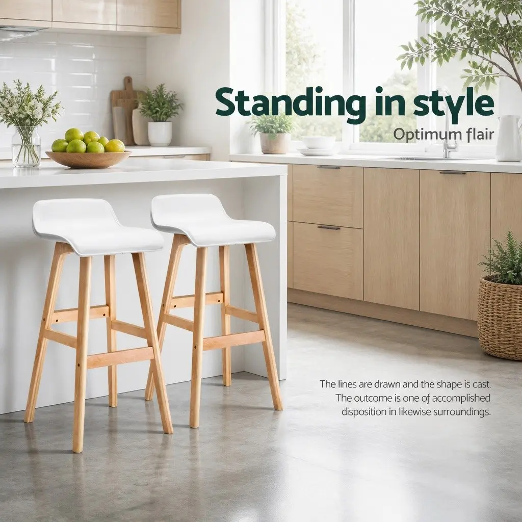 Bar Stools Wooden Plywood White Padded Seat 74 cm Height Set of 4