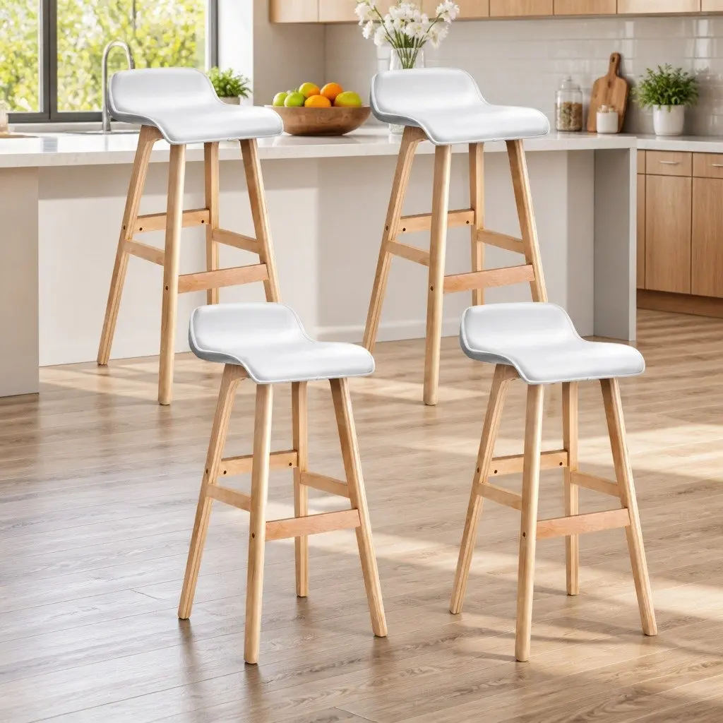Bar Stools Wooden Plywood White Padded Seat 74 cm Height Set of 4