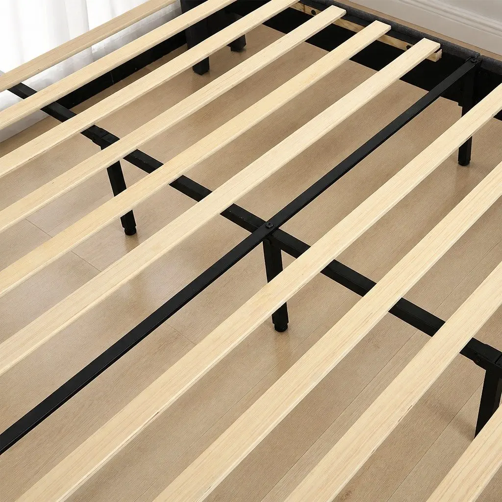 Double Bed Frame with Grey Velvet Headboard