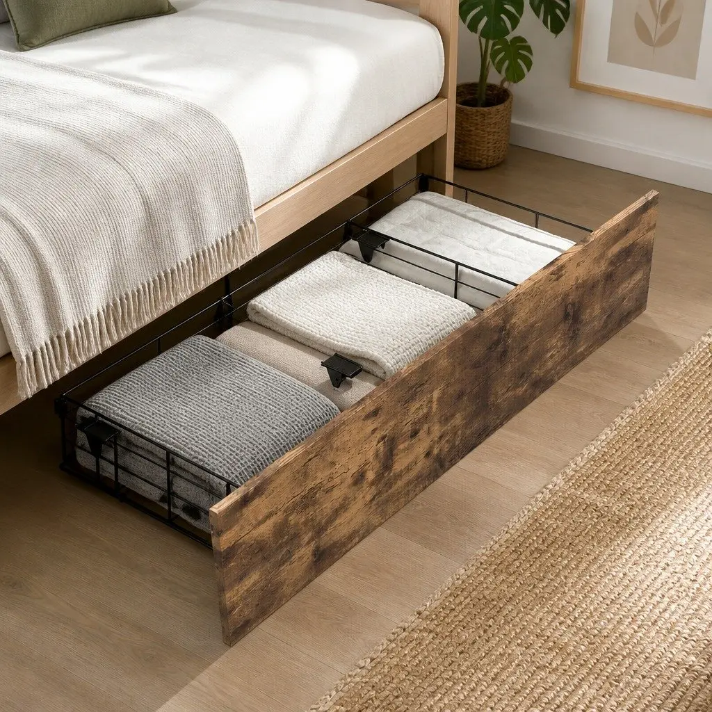 Set of 4 Under Bed Storage Drawers for Double Bed Frame Brown