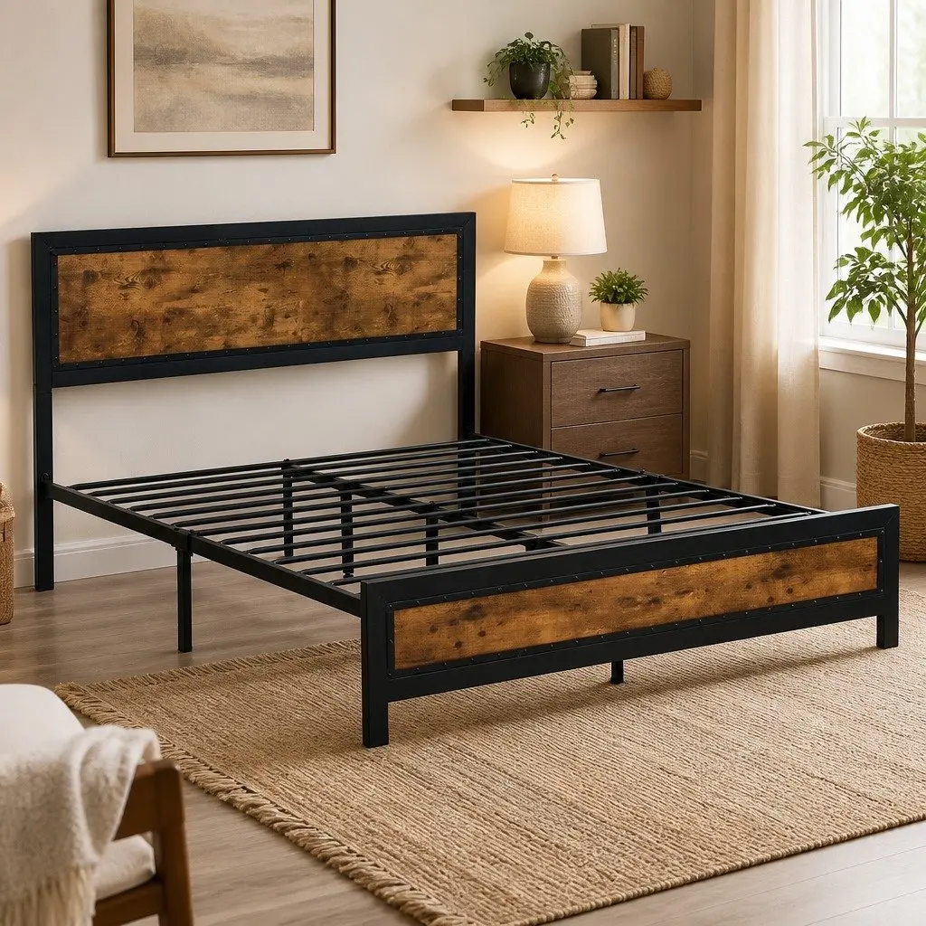 Double Bed Frame Mattress Base with Steel Slats and Support