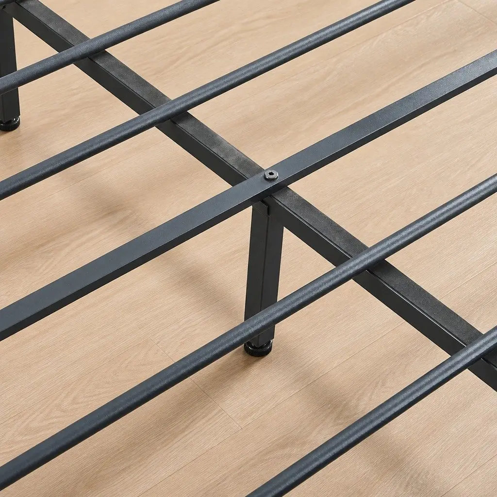 Metal Bed Frame Steel Queen Size Brown Platform Mattress Base