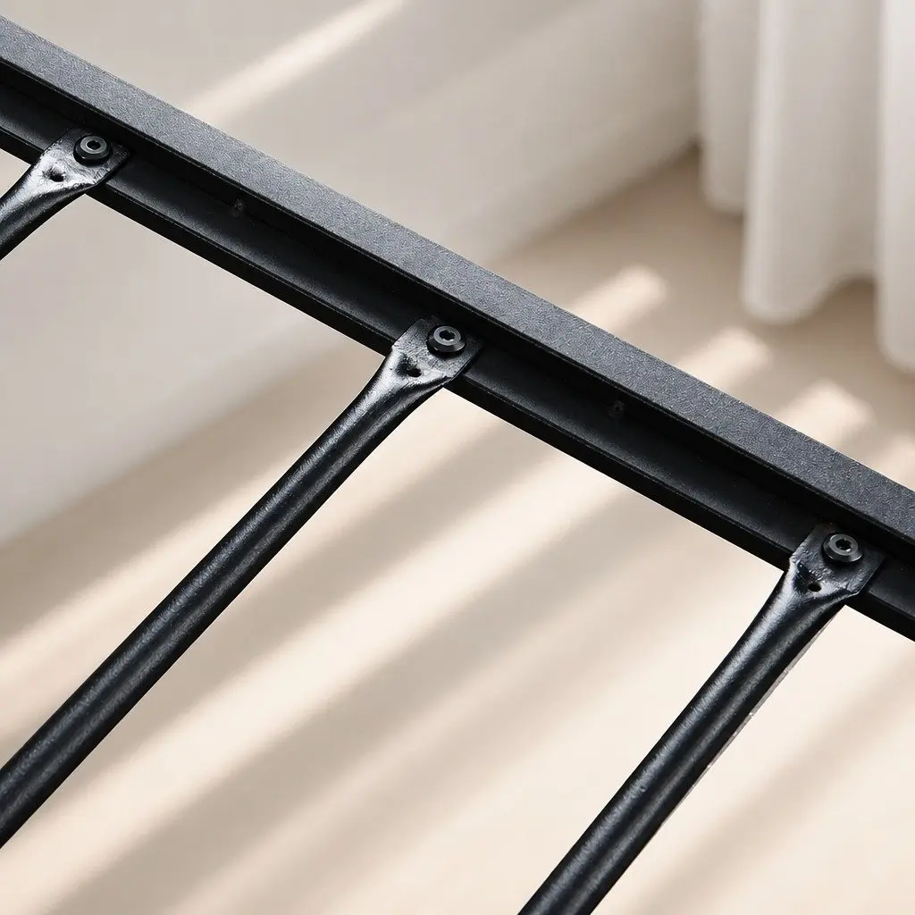 Metal Bed Frame Steel Queen Size Brown Platform Mattress Base