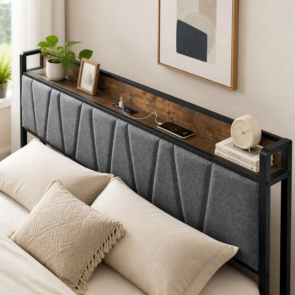 Queen Bed Frame with Storage & Charging Options