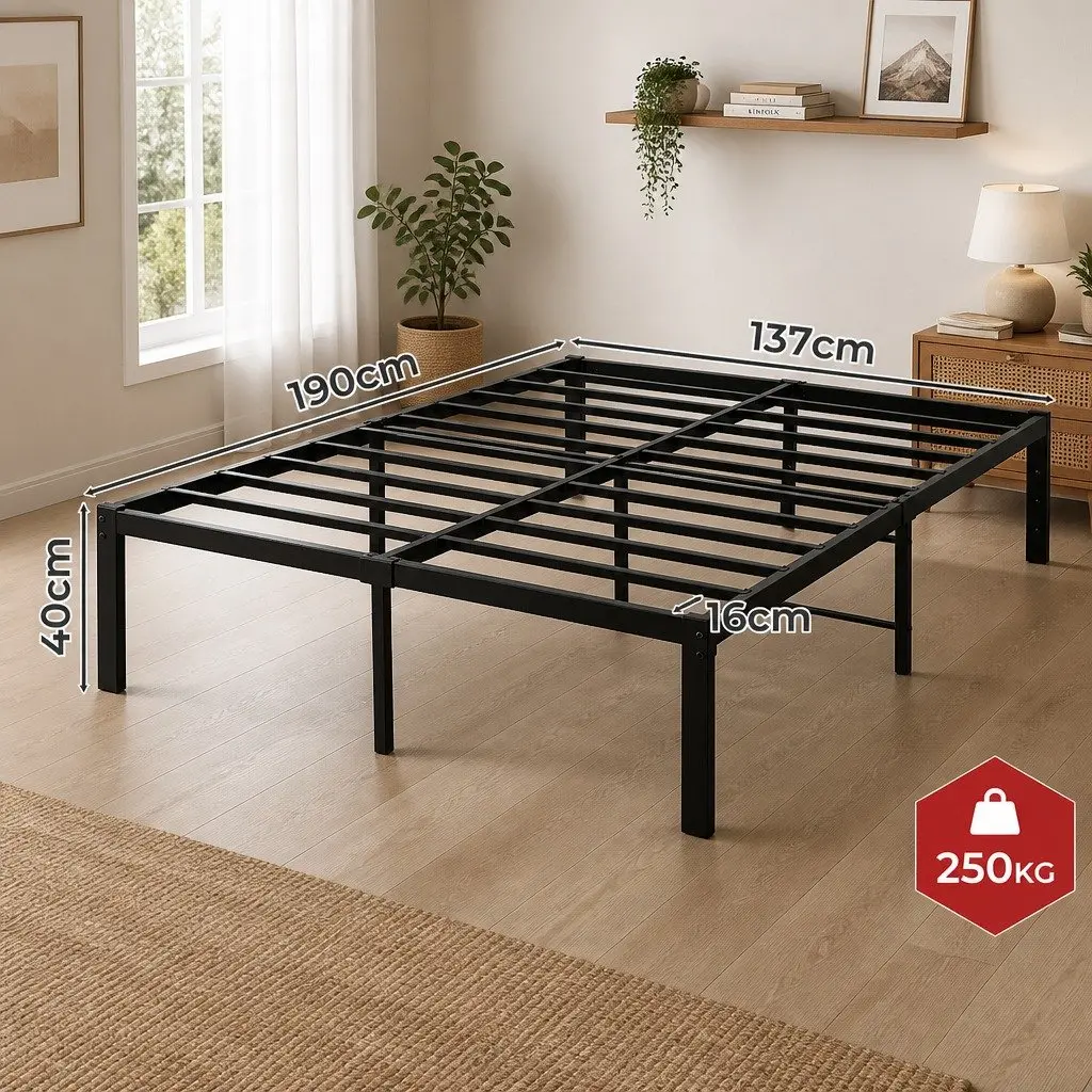 Metal Bed Frame Heavy Duty Steel Full Size Black Platform Slat Support