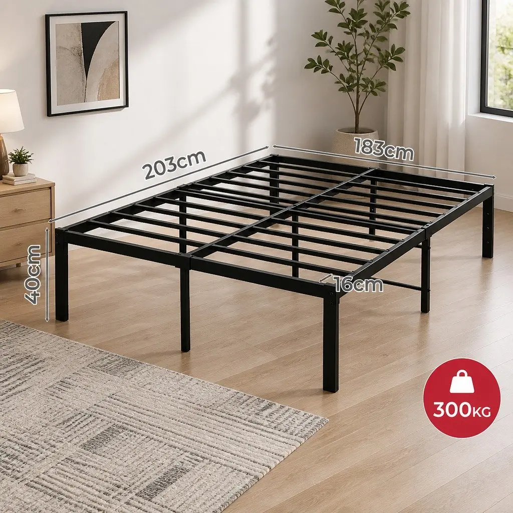 Metal Bed Frame Heavy Duty Full Size Black Storage Platform Foundation Slats Support