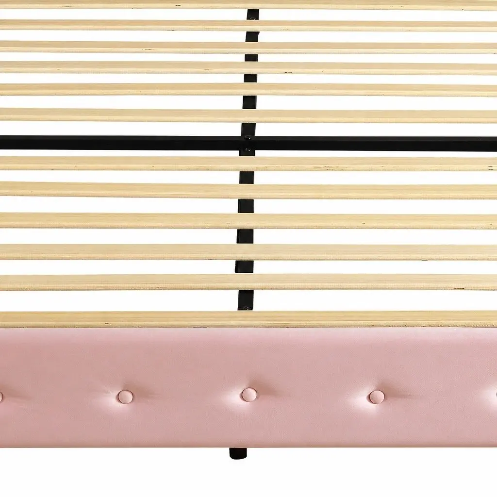 Double Bed Frame Velvet Fabric Solid Wood 205cm x 142cm x 113cm Pink