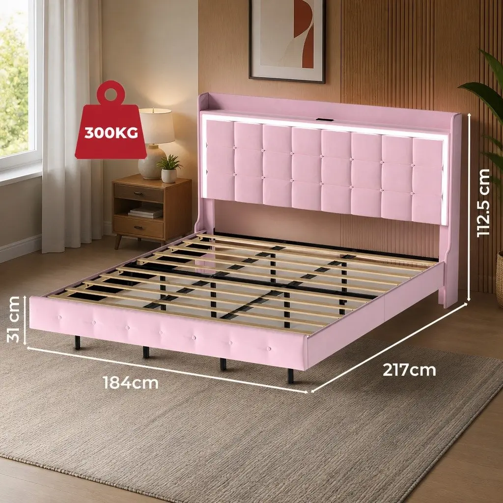 King Floating Bed Frame with USB Ports