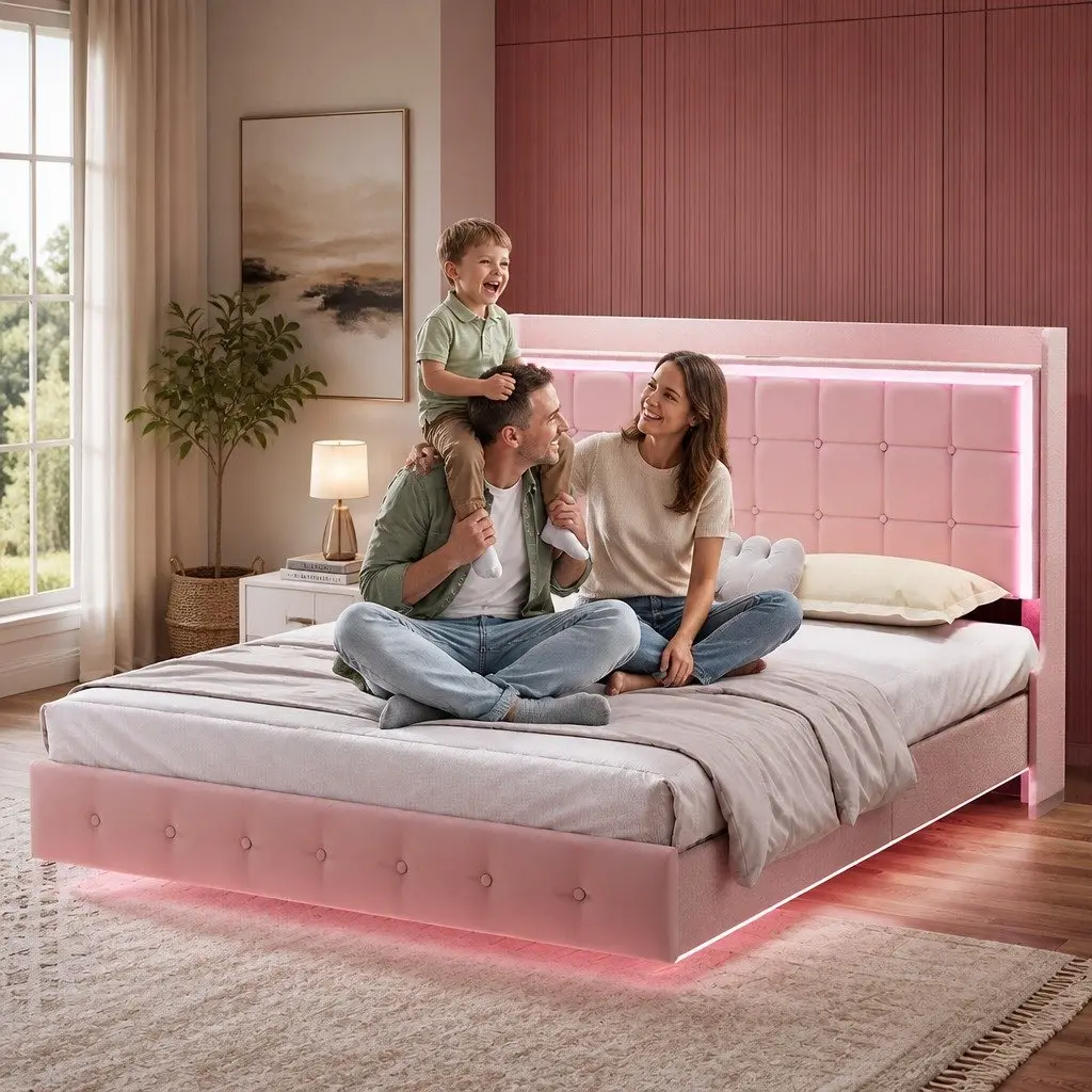 King Floating Bed Frame with USB Ports