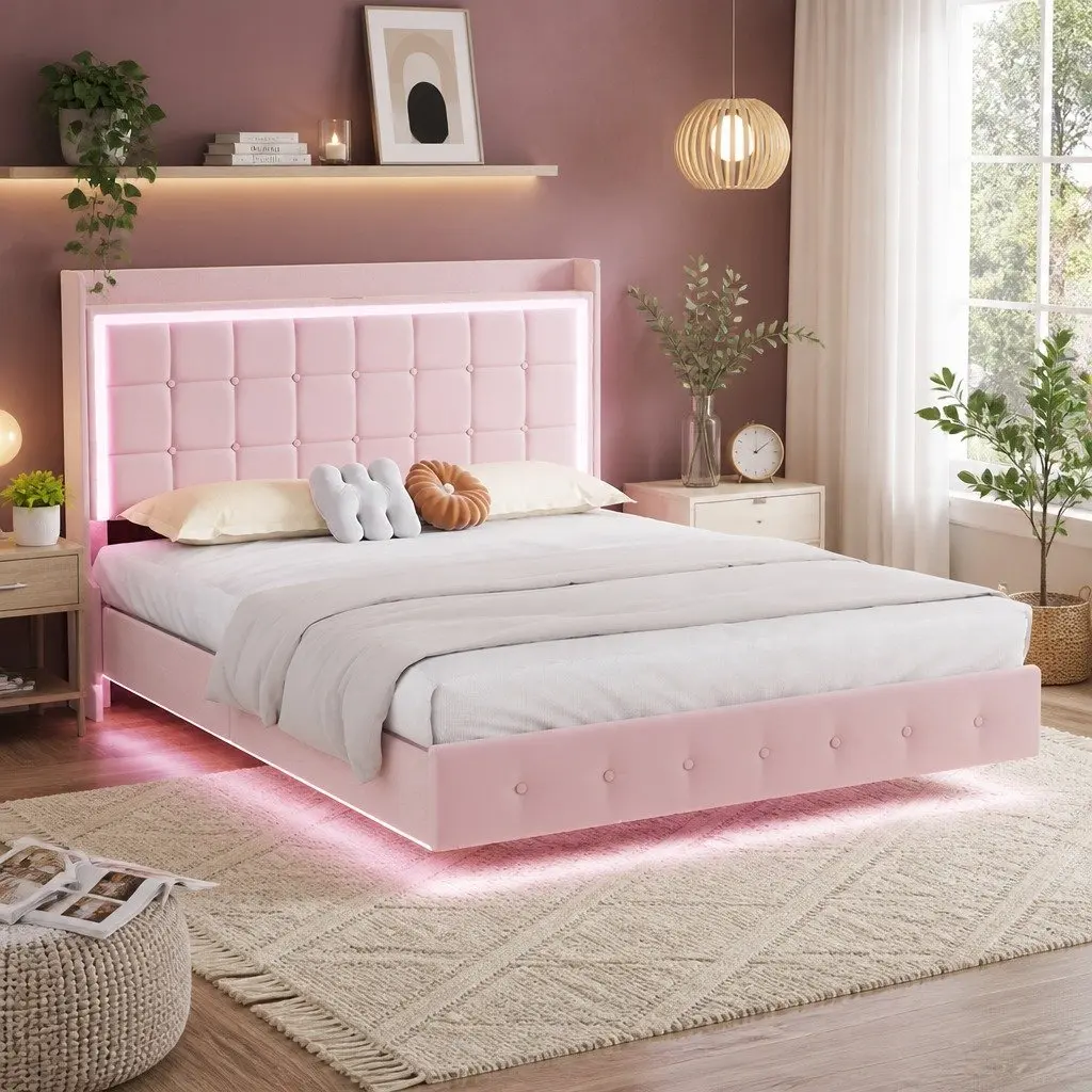 King Floating Bed Frame with USB Ports