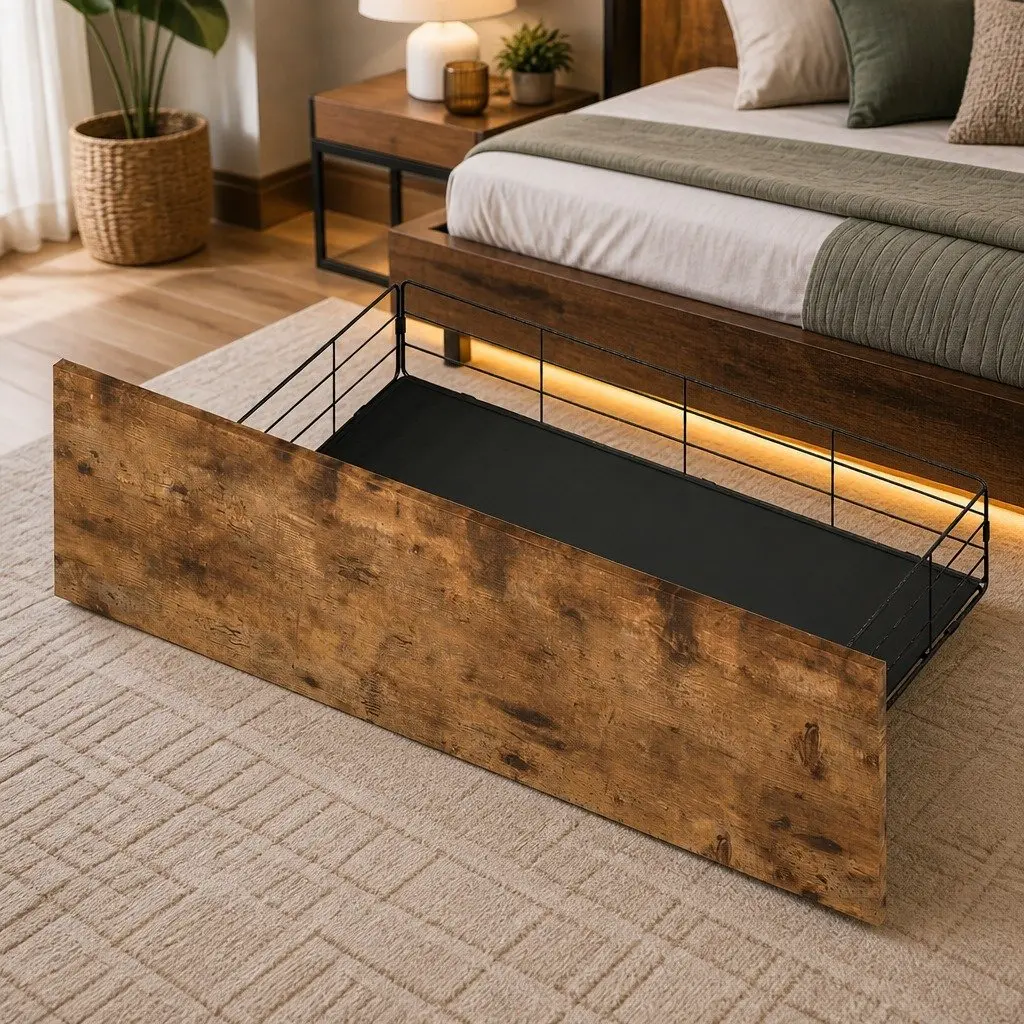 King Bed Frame with Storage Drawers RGB LED Headboard Charging Station