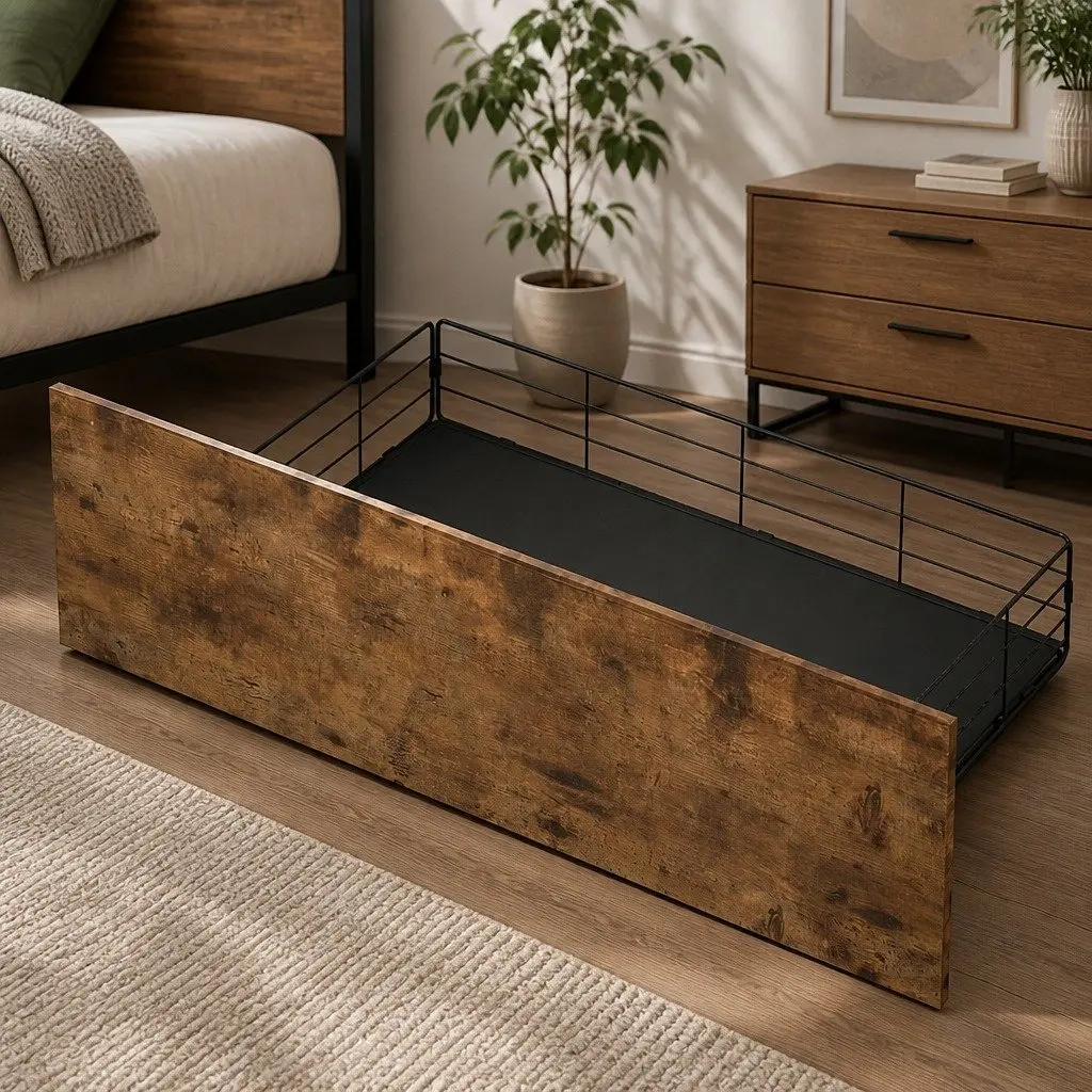 Single Bed Frame with Storage Drawers LED Headboard Charging Station Bedroom