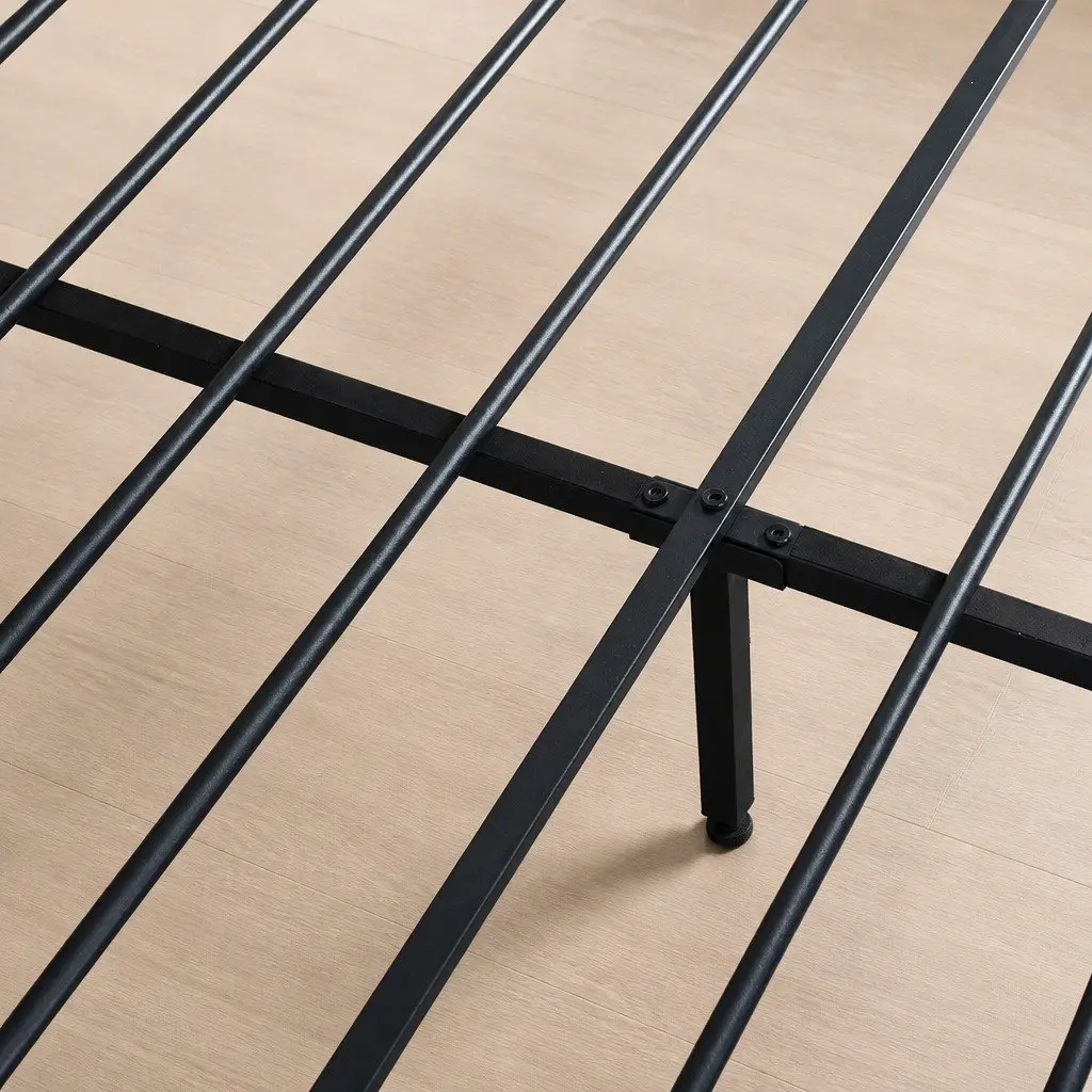 Double Metal Bed Frame with LED Lights Storage Drawers USB Charging Headboard Black 210cm x 139.5cm x 105.5cm