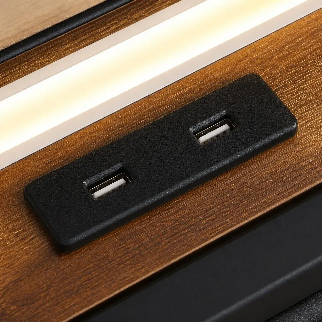 King Bed Frame Metal Base PU Leather Headboard with LED Lighting Storage Drawers Black 223cm x 183cm x 105.5cm
