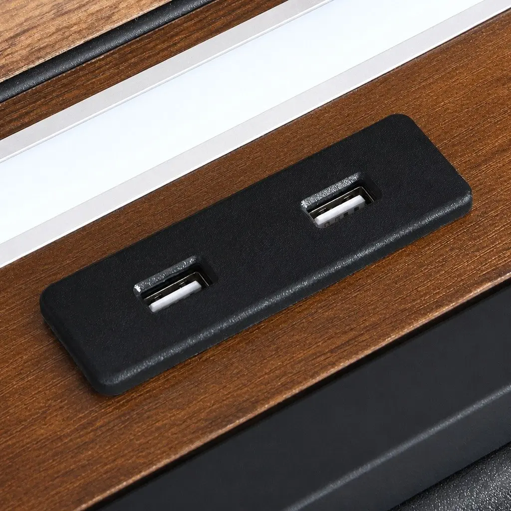 Queen Metal Bed Frame with RGB LED Lights Black with Storage Headboard and USB Charging