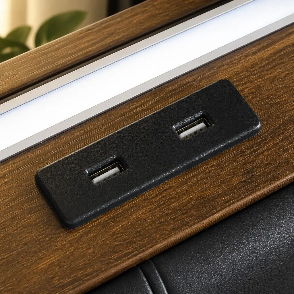 Single Bed Frame Metal PU with LED Headboard Black