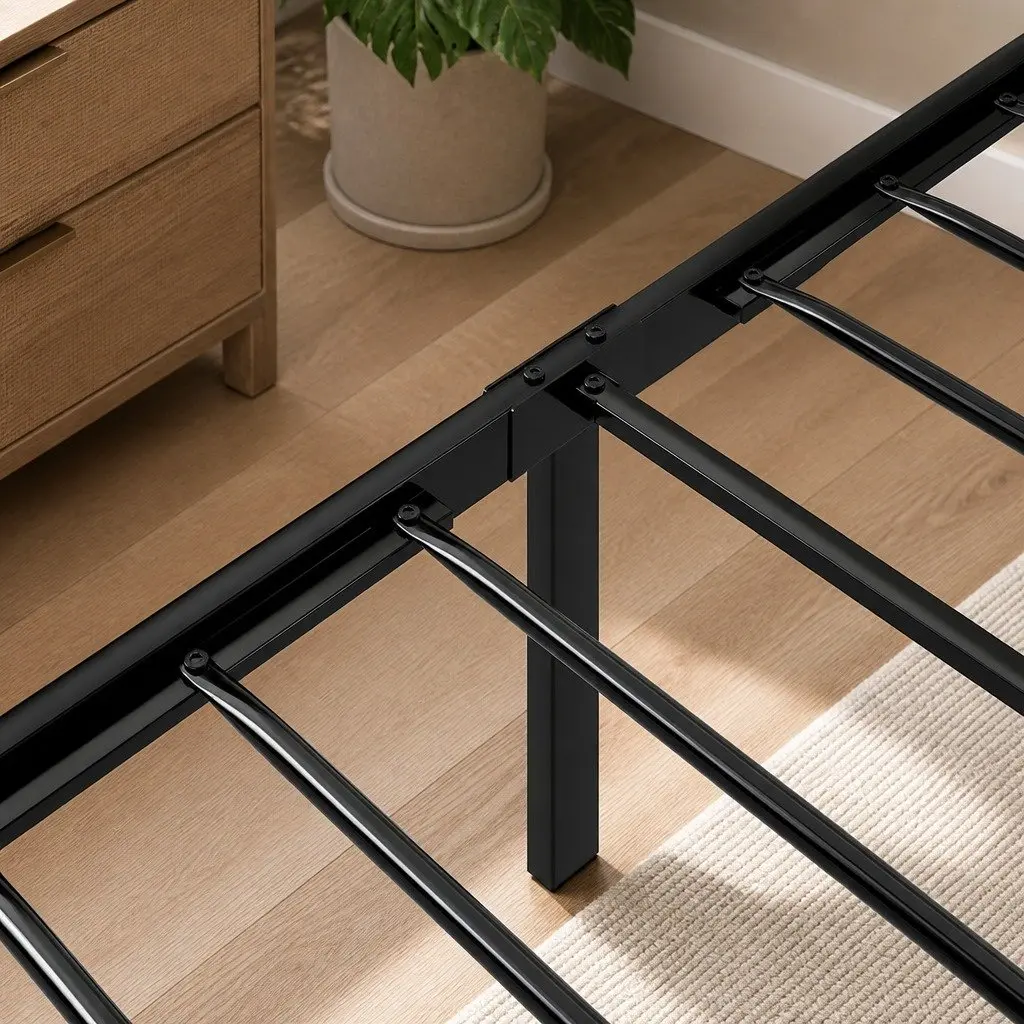 Single Bed Frame Metal PU with LED Headboard Black