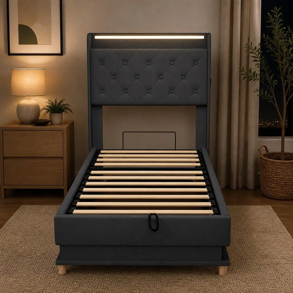 Single Bed Frame with Gas Lift & LED Headboard
