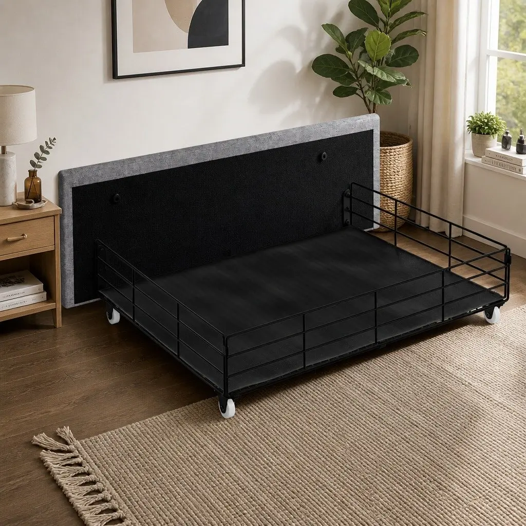 Double Bed Frame Solid Wood Metal Gray Upholstered with Storage Drawers LED Lighting USB Ports Power Outlets
