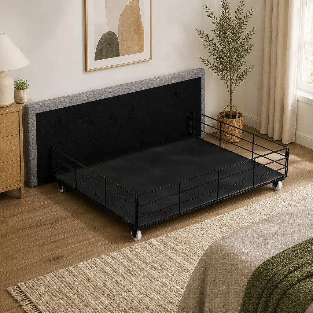 Queen Bed Frame with Storage Drawers LED Headboard USB Power Outlets Gray