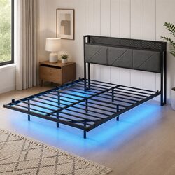 Versatile Floating Bed Frame with USB and Storage