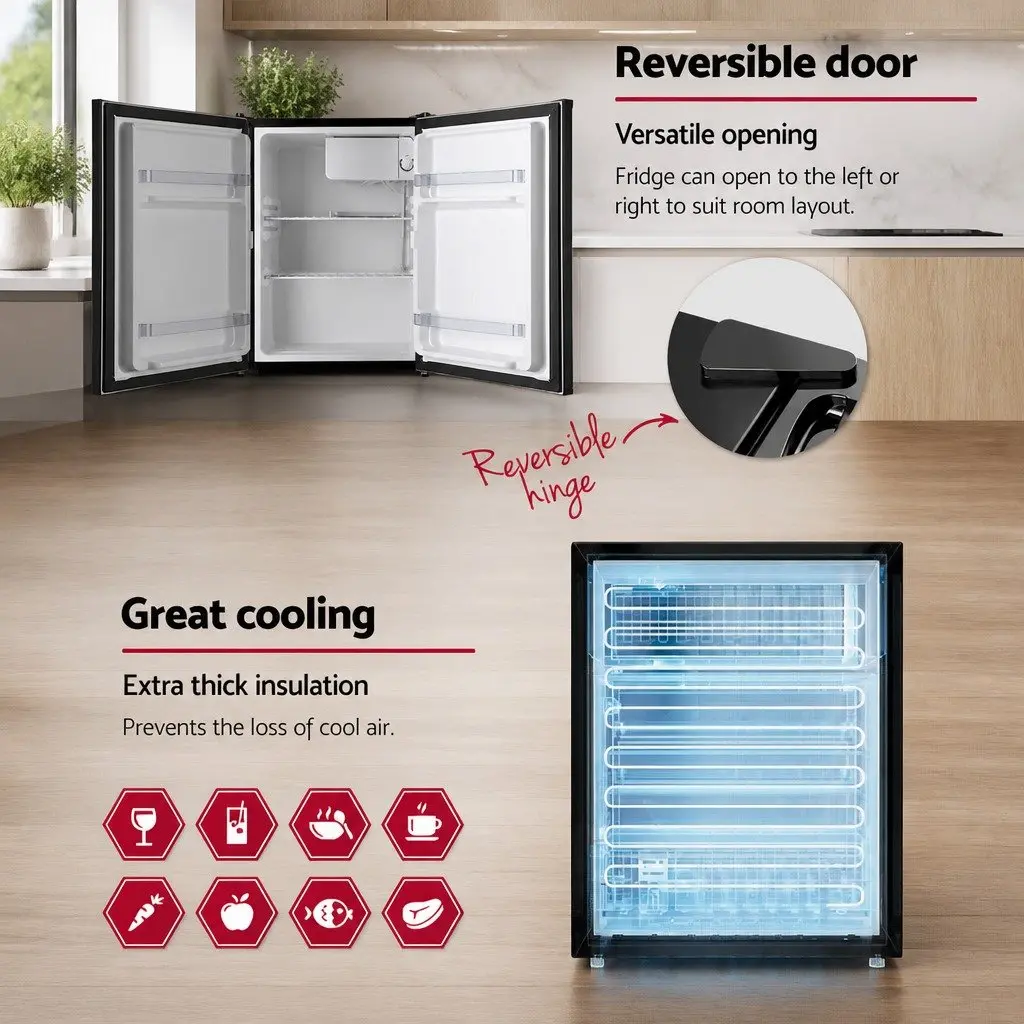 70L Portable Bar Fridge Black Compact Mini Cooler Chiller