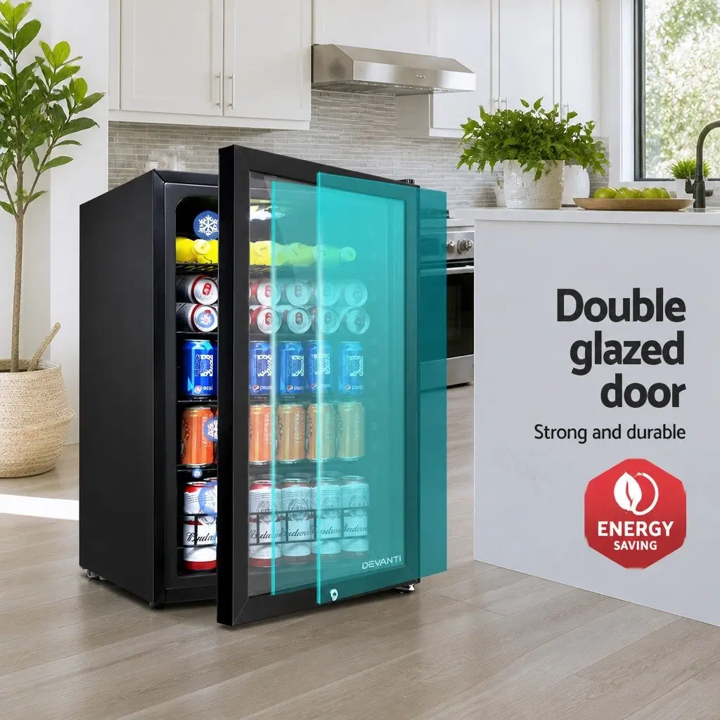 Beverage Cooler Black Portable 115L Glass Door with LED Light