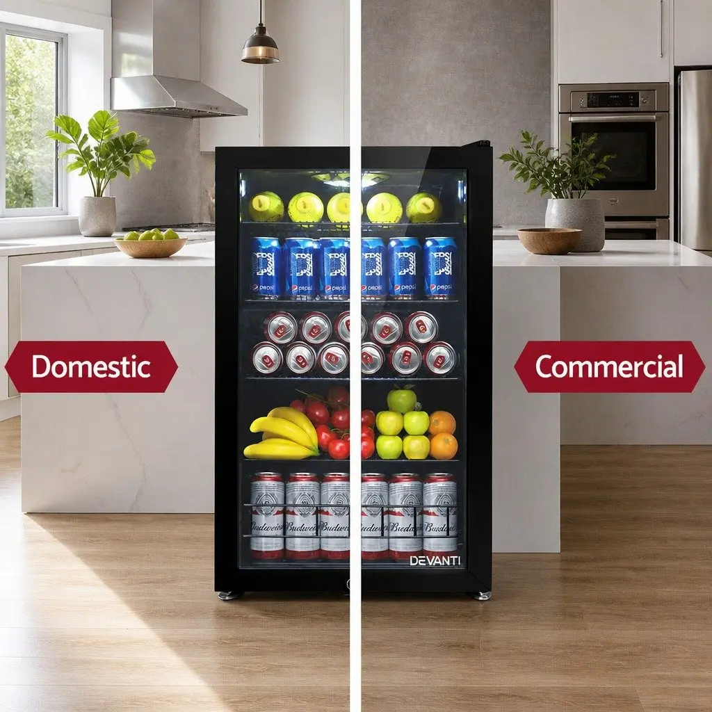 Beverage Cooler Black Portable 115L Glass Door with LED Light