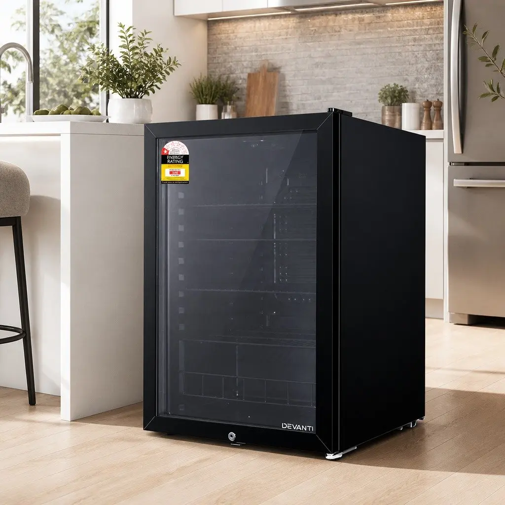Beverage Cooler Black Portable 115L Glass Door with LED Light