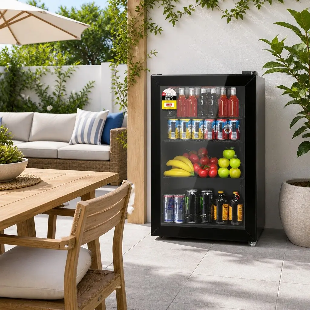 Bar Fridge 70L Glass Door Compact Beverage Cooler Black