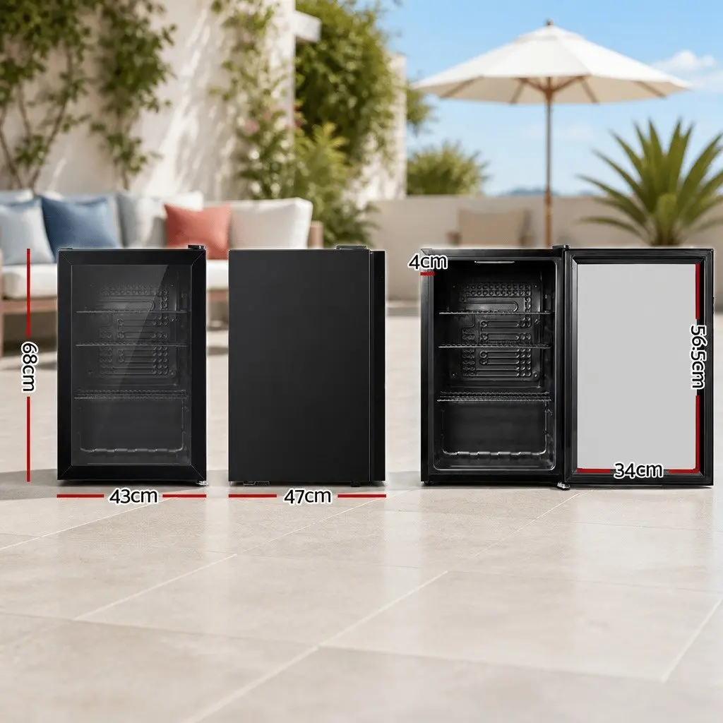 Bar Fridge 70L Glass Door Compact Beverage Cooler Black