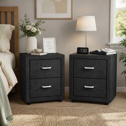 Functional Charcoal Bedside Table with Storage Drawers