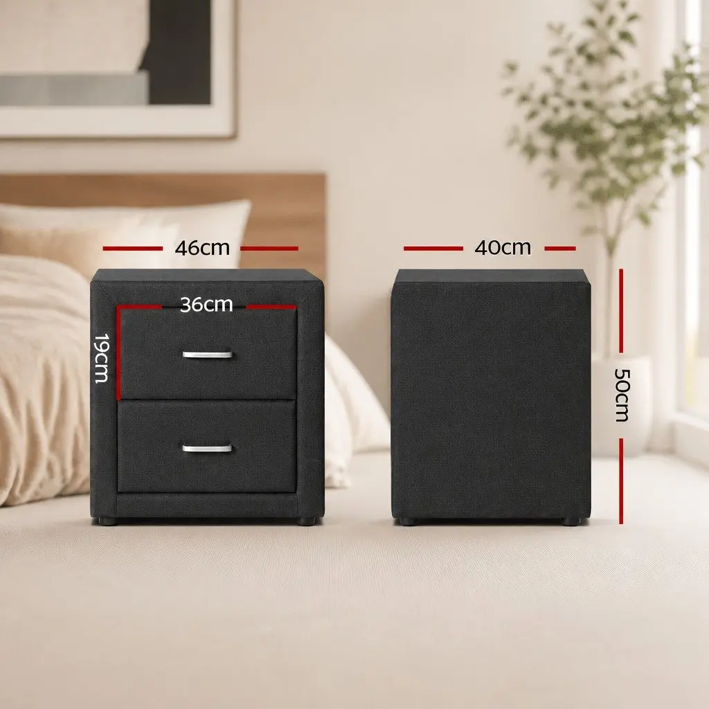Bedside Table Faux Linen 46cm x 40cm x 50cm Charcoal Modern Bedroom Side Table Storage