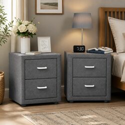 Versatile Grey Linen Side Table for Bedroom Use