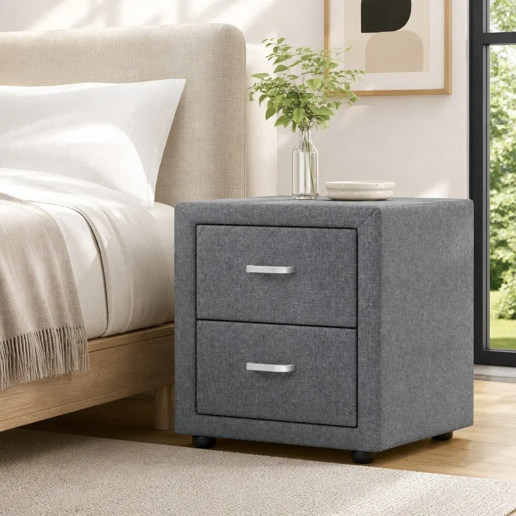 Grey Bedside Table with Two Drawers