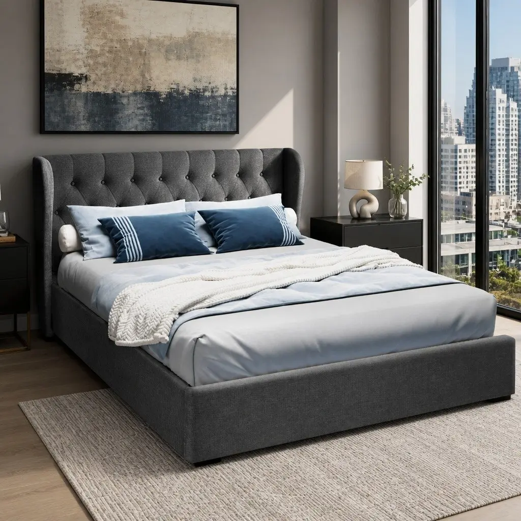 Queen Size Bed Frame with Gas Lift for Storage