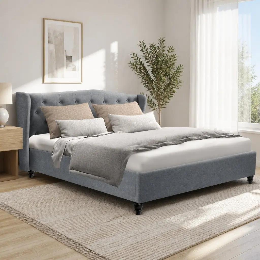 Grey Upholstered Queen Bed Frame for Comfort