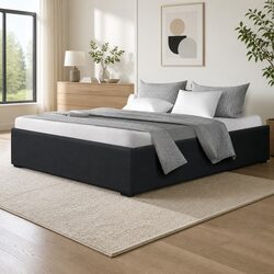 Double Size Gas Lift Bed Frame with Storage Base Charcoal Wooden Slats