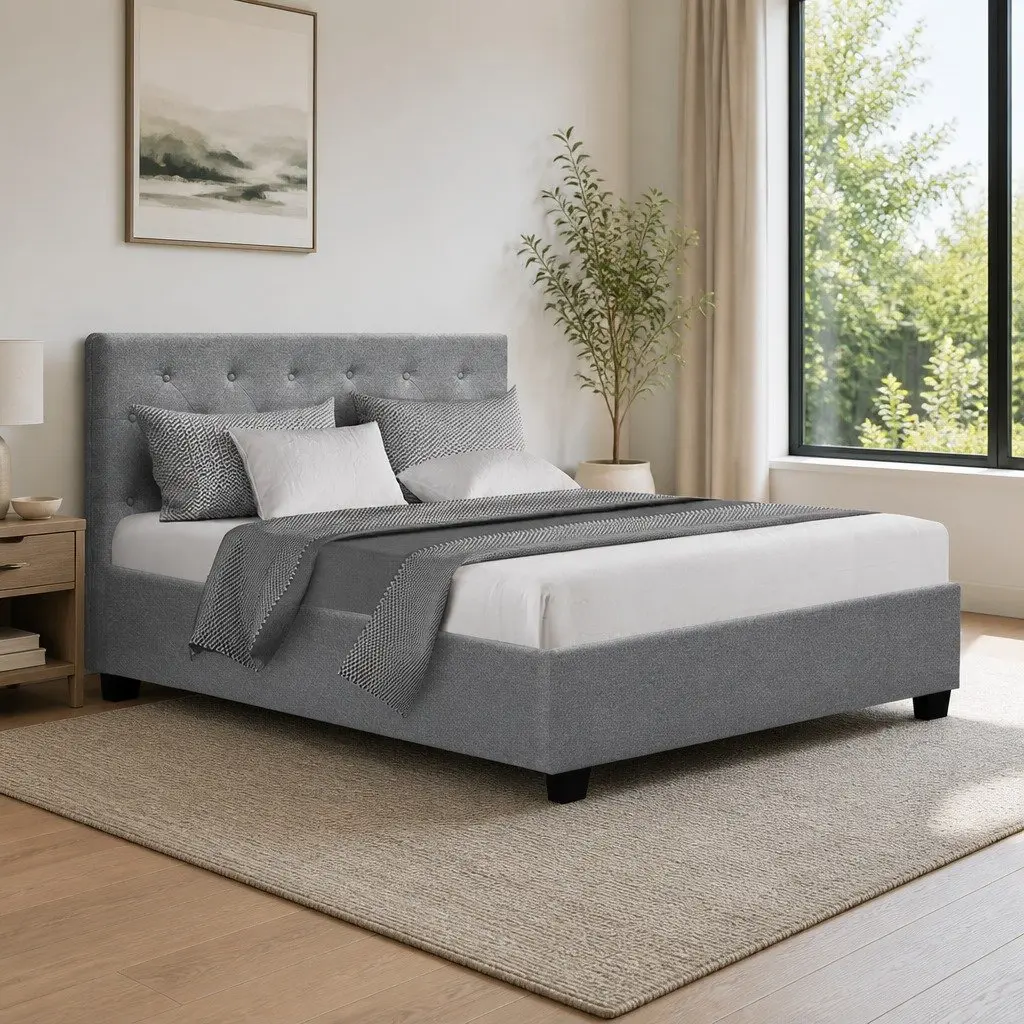 Grey Upholstered Gas Lift Bed Frame for Storage