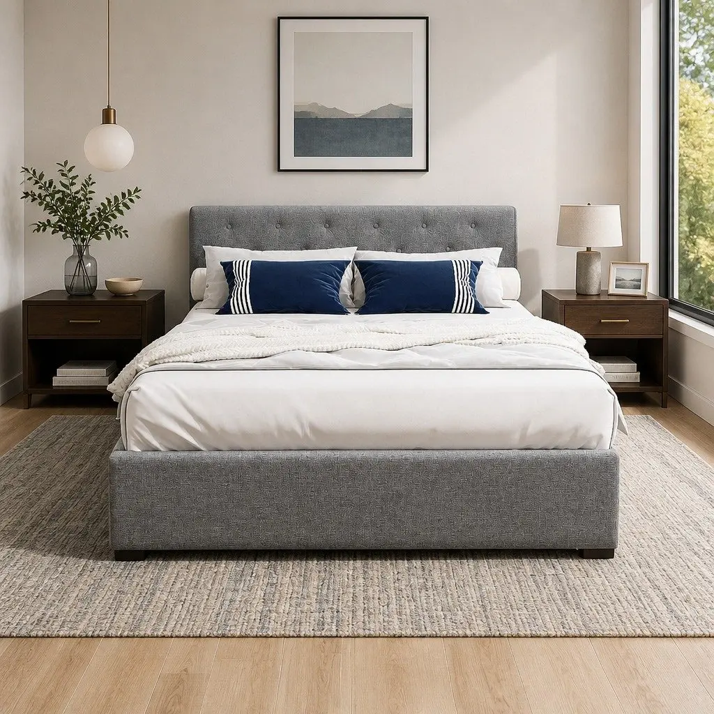 Grey Upholstered Gas Lift Bed Frame for Storage