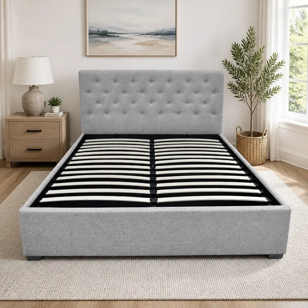 Queen Bed Frame with Gas Lift Storage for Home Use