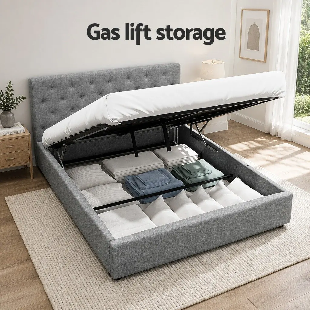 Queen Bed Frame with Gas Lift Storage for Home Use