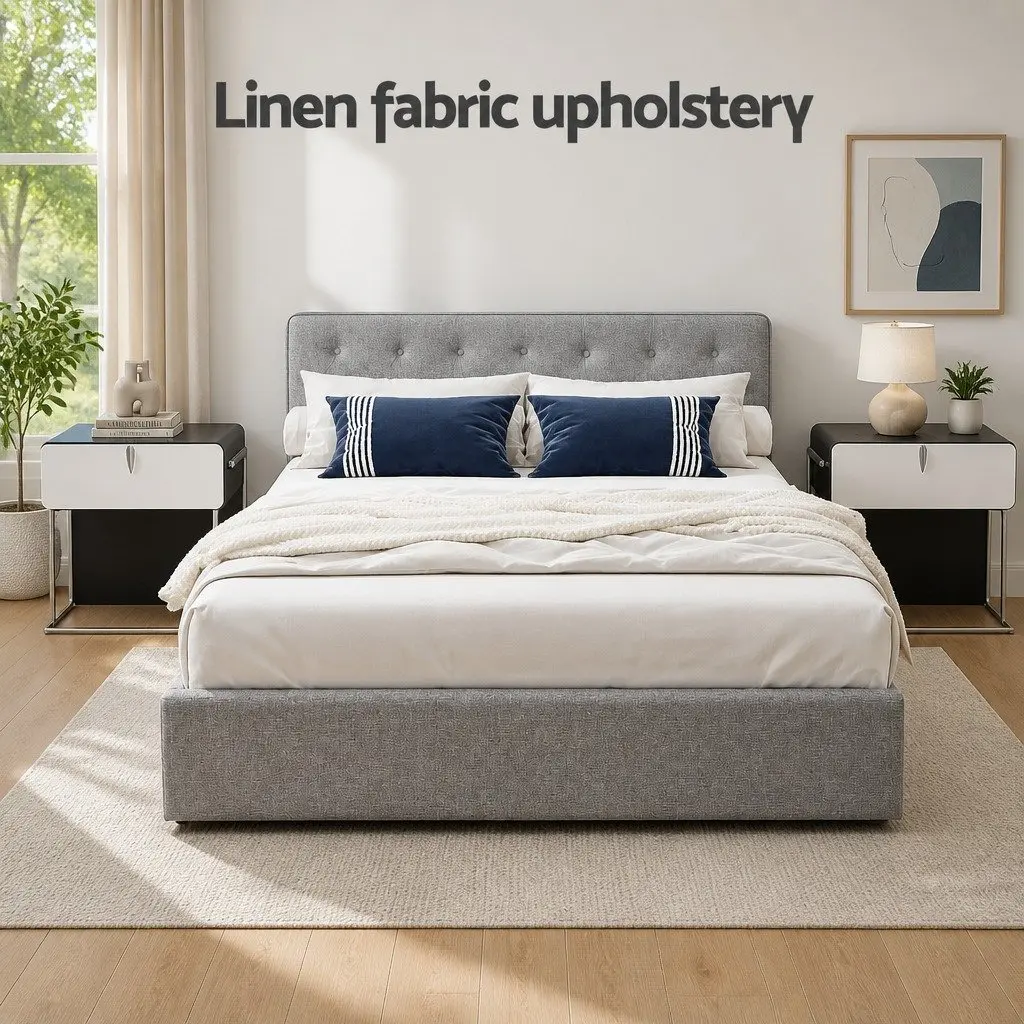 Queen Bed Frame with Gas Lift Storage for Home Use