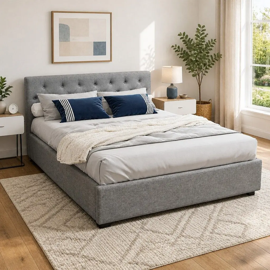 Queen Bed Frame with Gas Lift Storage for Home Use