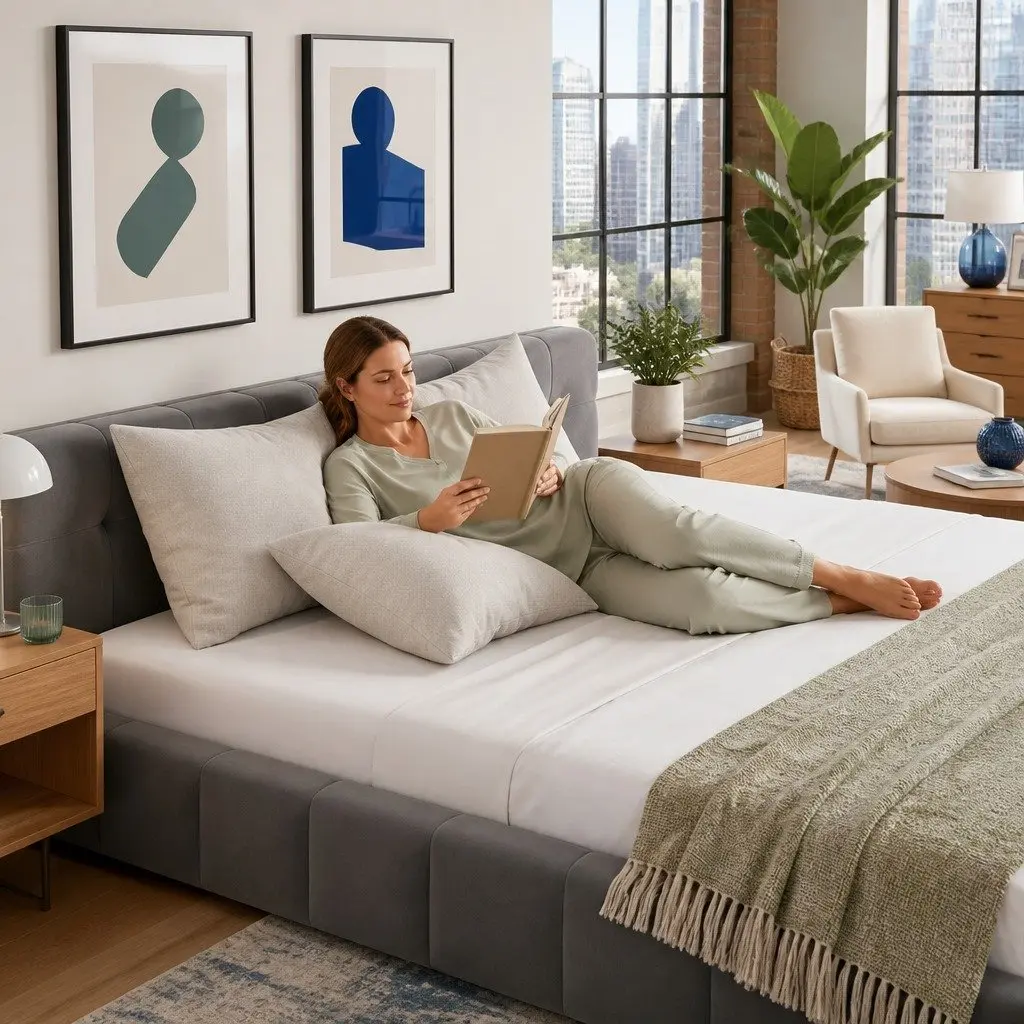 Double Bed Frame Plush Velvet Grey Modern Platform Base 151W x 204L x 60H cm