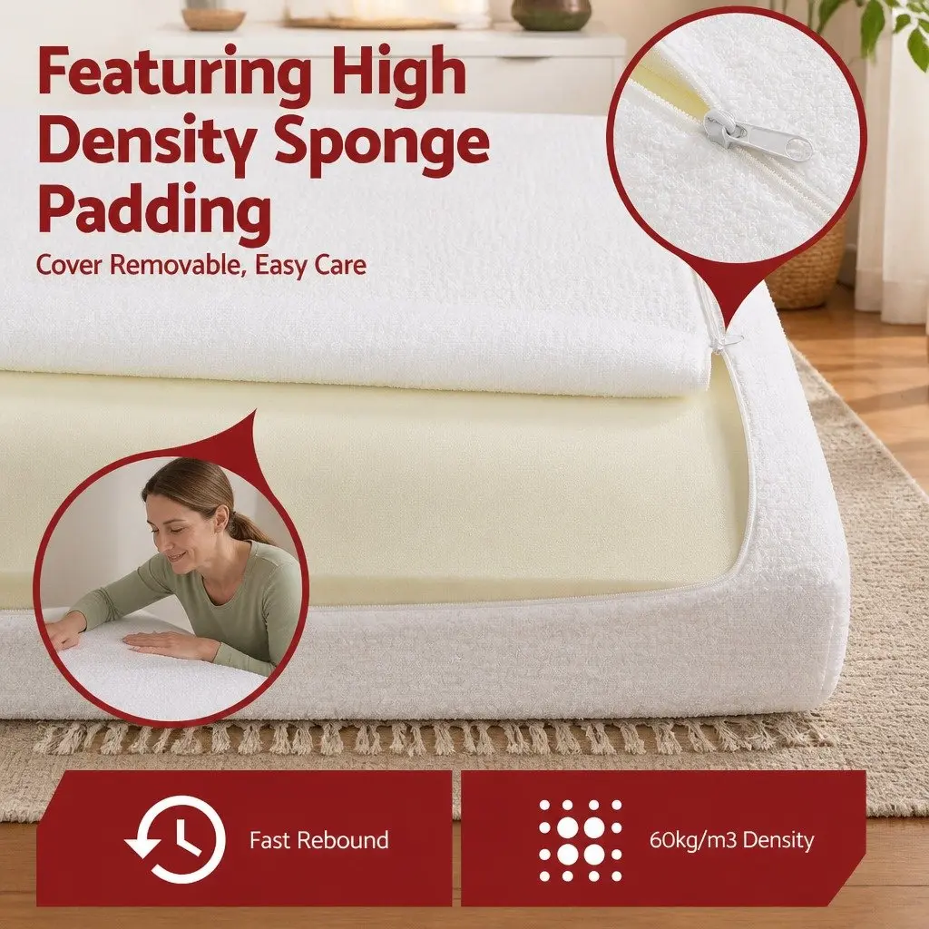Double Bed Frame Boucle Fabric White No-Assembly Vacuum Compressed Removable Washable