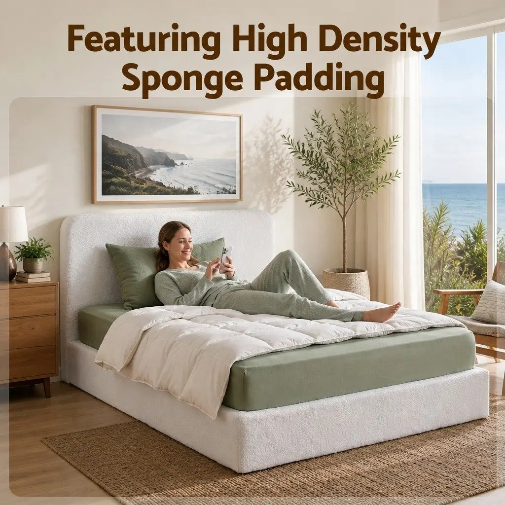 Queen Bed Frame Boucle Fabric White 1705W x 2117L x 250H cm Tool-Free No Assembly Washable Cover
