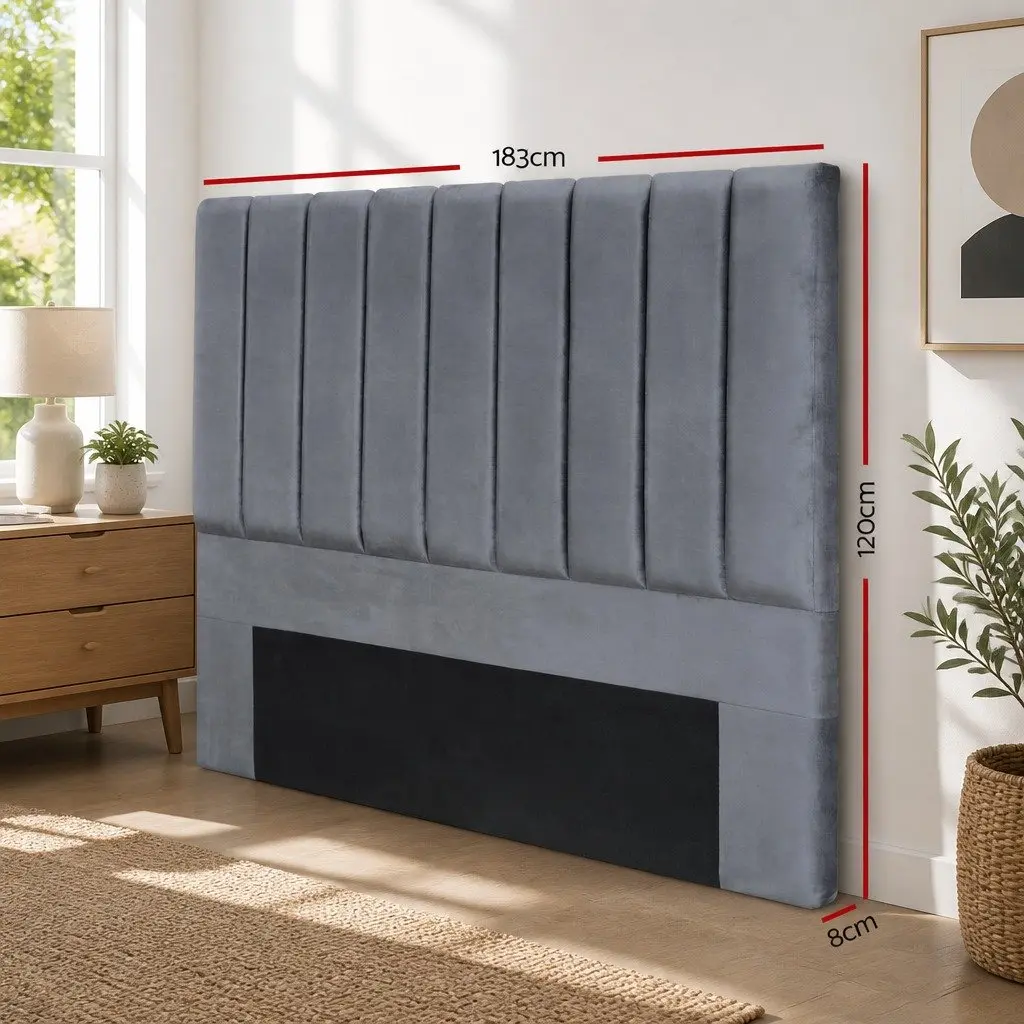 King Headboard Velvet Upholstered 183cm x 120cm Dark Grey Art Deco