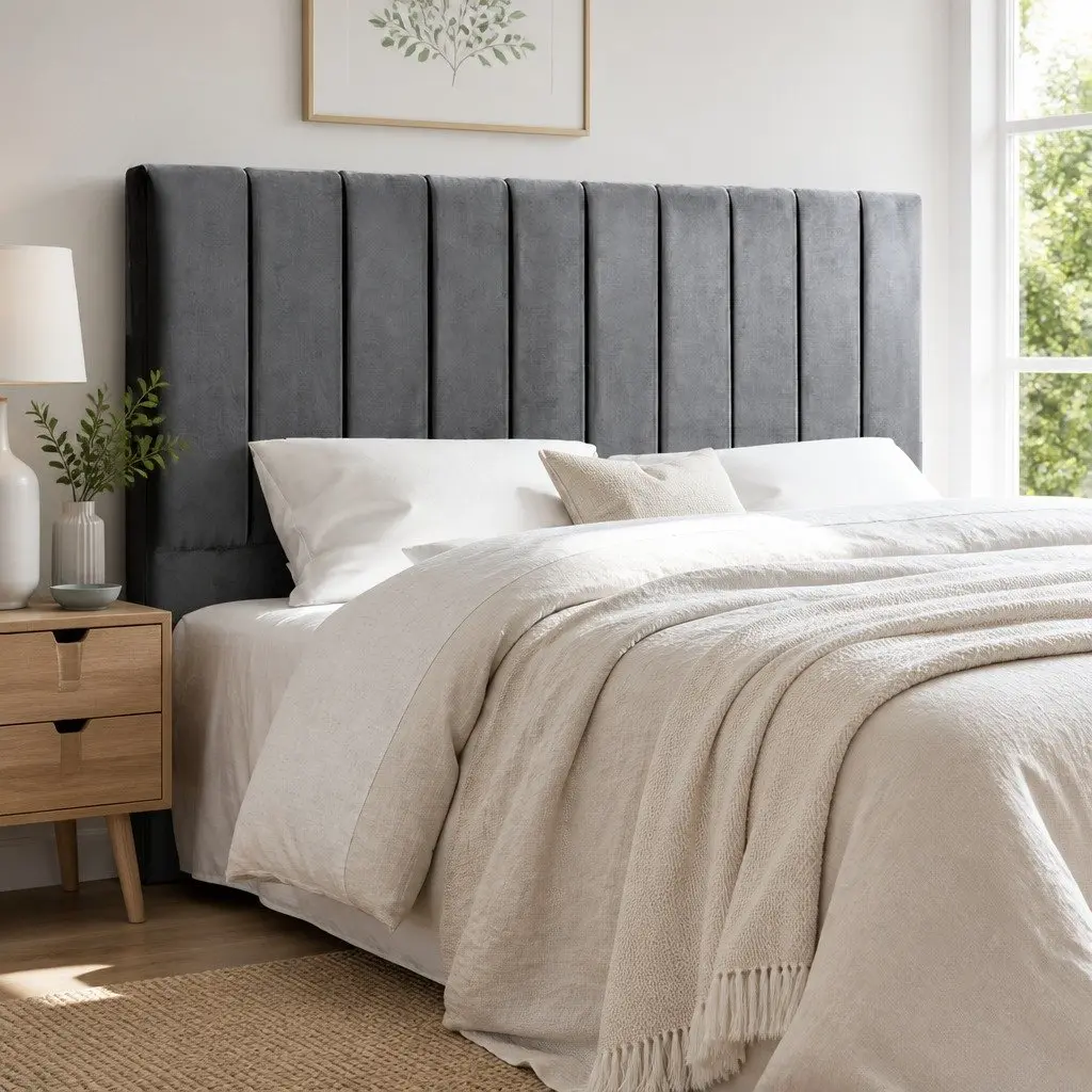 King Headboard Velvet Upholstered 183cm x 120cm Dark Grey Art Deco